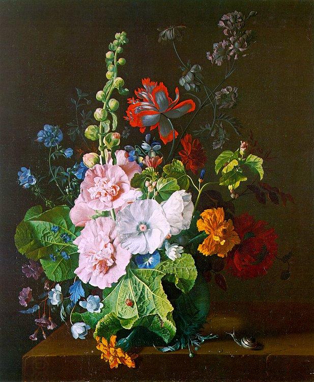Jan van Huysum Hollyhocks and other Flowers in a Vase China oil painting art